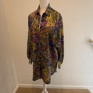 Vintage AnNa Fashion Multicolor Collar Button-Up Women Long Sleeve tunic blouse
